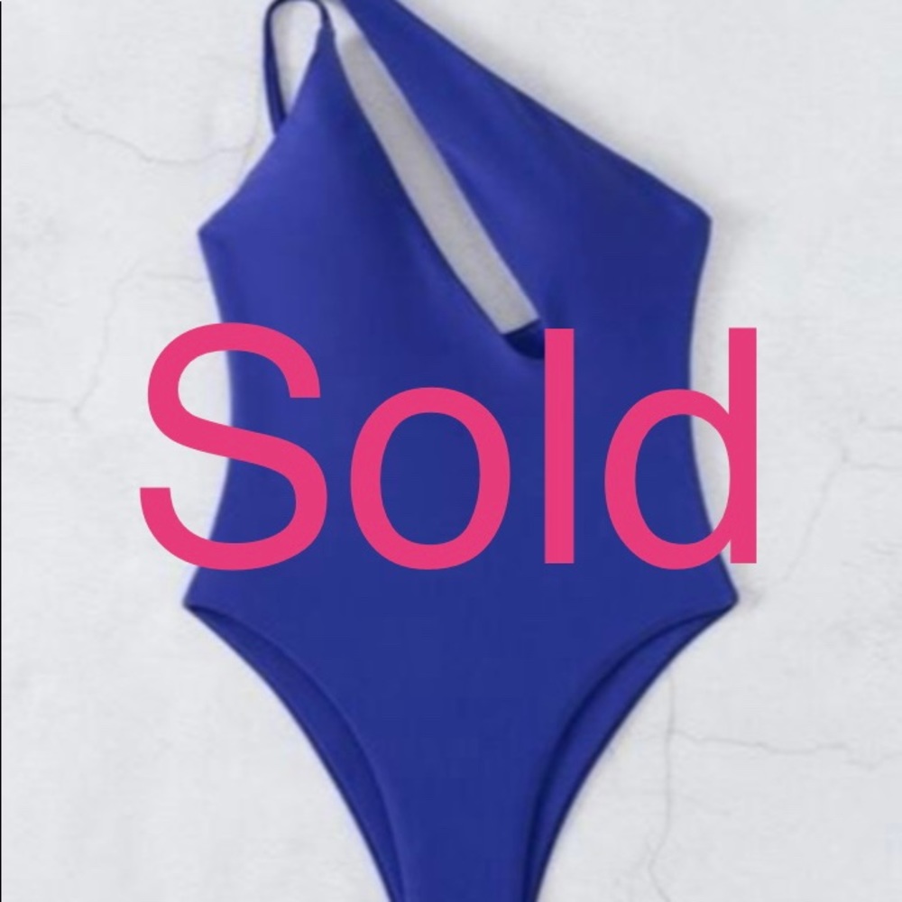 One Shoulder One Piece Swimsuit Royal Blue Size Medium